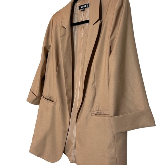 Missguided Oversized Boyfriend Camel Colored Fully Lined Open Front Blazer - Picture 9 of 15